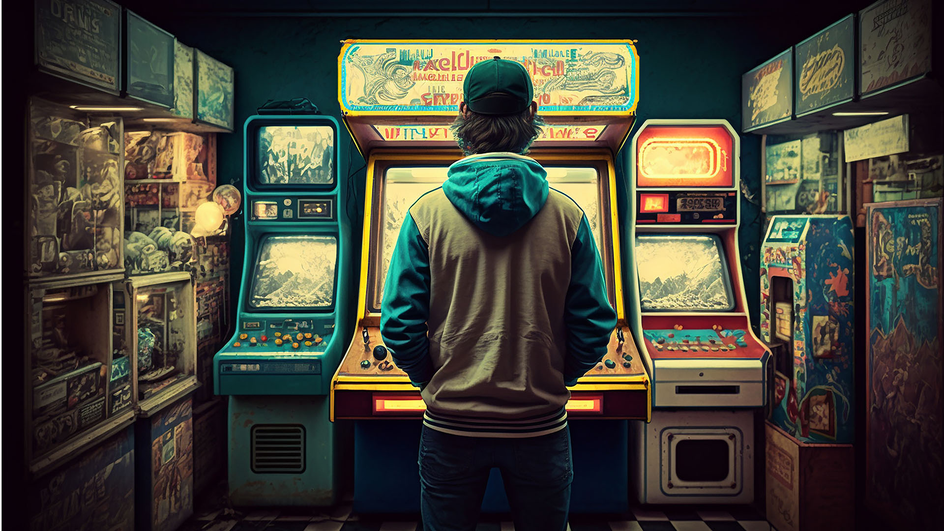 Boy in front of Arcade Games